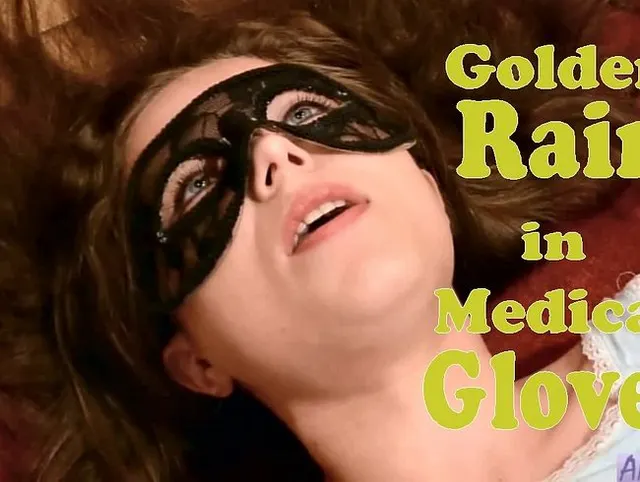 Goldener Regen in medizinischen Handschuhen