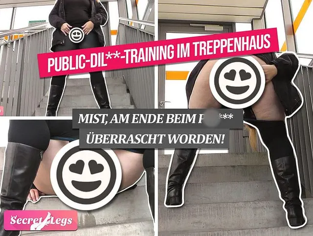 Public-Dildo-Training im Treppenhaus - Mist, am Ende beim Pissen überrascht worden!