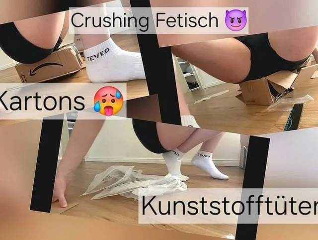Fetisch: Crushing-Fetisch ! Ich zerquetsche Kartons und Tüten mit meinem geilen Arsch !