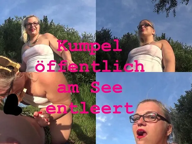 Kumpel öffentlich am See entleert