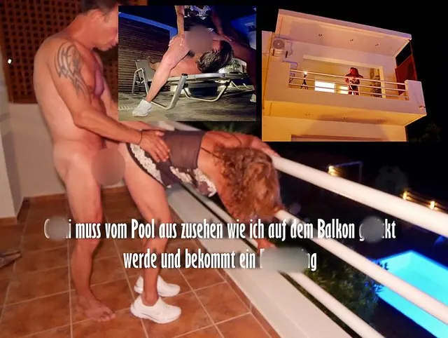 Cucki muss vom Pool aus zusehen wie ich auf dem Balkon gefickt werde und bekommt ein Facesitting