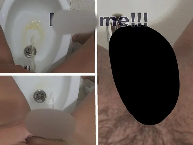 Ich uriniere in einem gelben Strahl in einem Bidet.