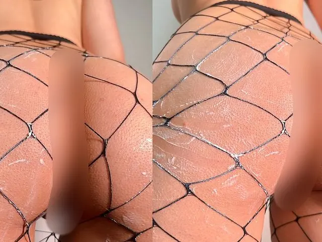 ass in fishnet stockings and cream