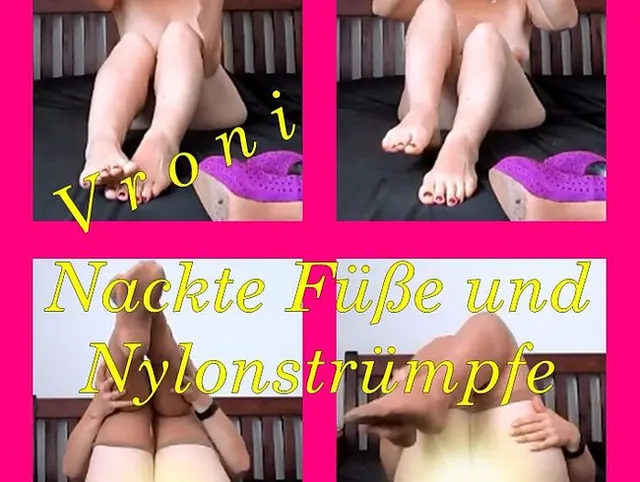 Nackte Füße und Nylonstrümpfe