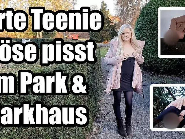 Zarte Teenie Möse pisst im Park & Parkhaus - Schmale Lippen und Goldener Strahl